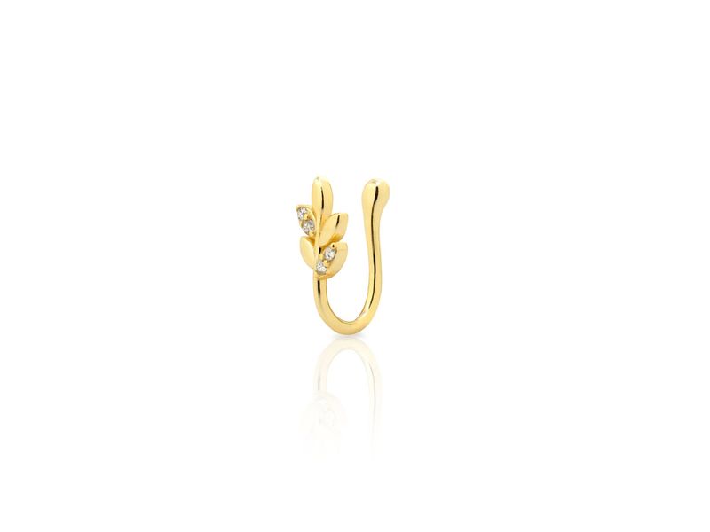 Gold CZ LEAF Ear Cuff Earring