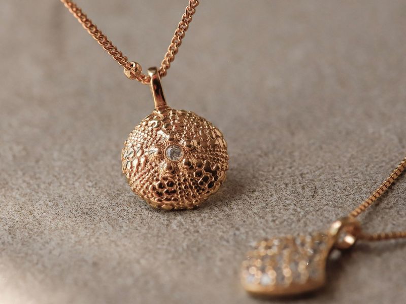 Sea Urchin Necklace with Cubic Zirconia in Gold-Plated Sterling Silver