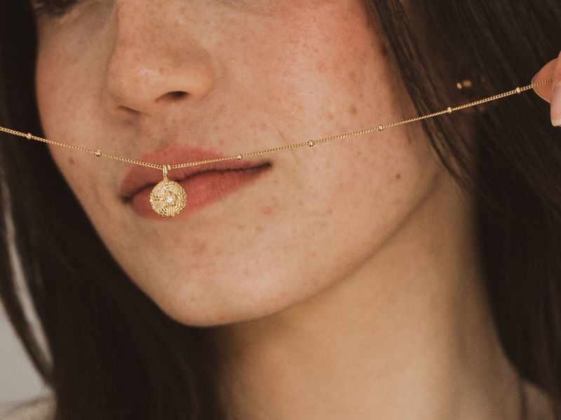Sea Urchin Necklace with Cubic Zirconia in Gold-Plated Sterling Silver